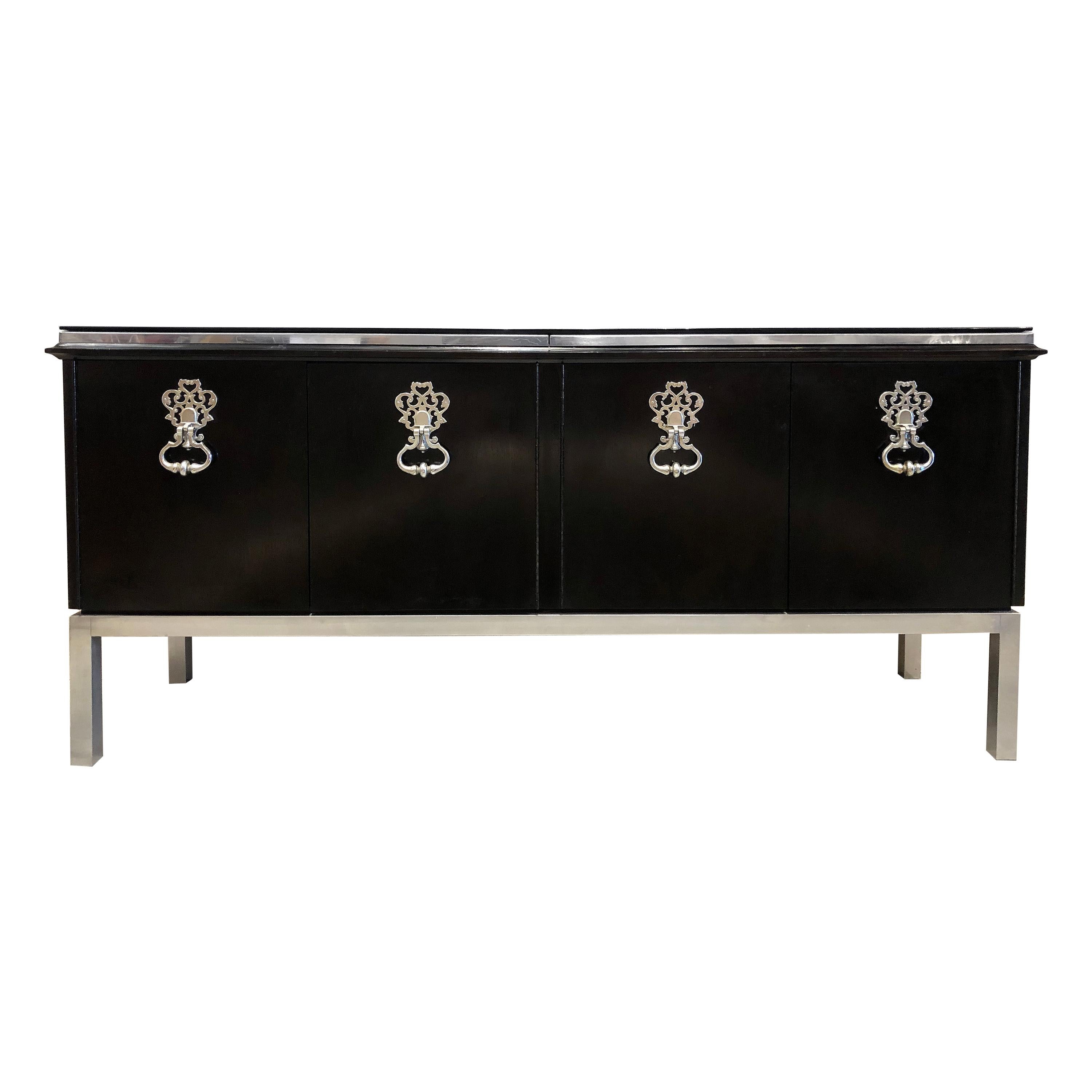 1970s Mastercraft Credenza after Parzinger with Black Glass Top