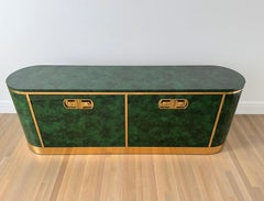 1970s Mastercraft Faux Malachite Lacquer & Brass Capsule Form Sideboard Credenza