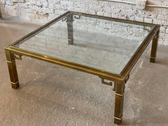 Mid Century 1970s Mastercraft Greek Key Brass and Glass Vintage Coffee Table