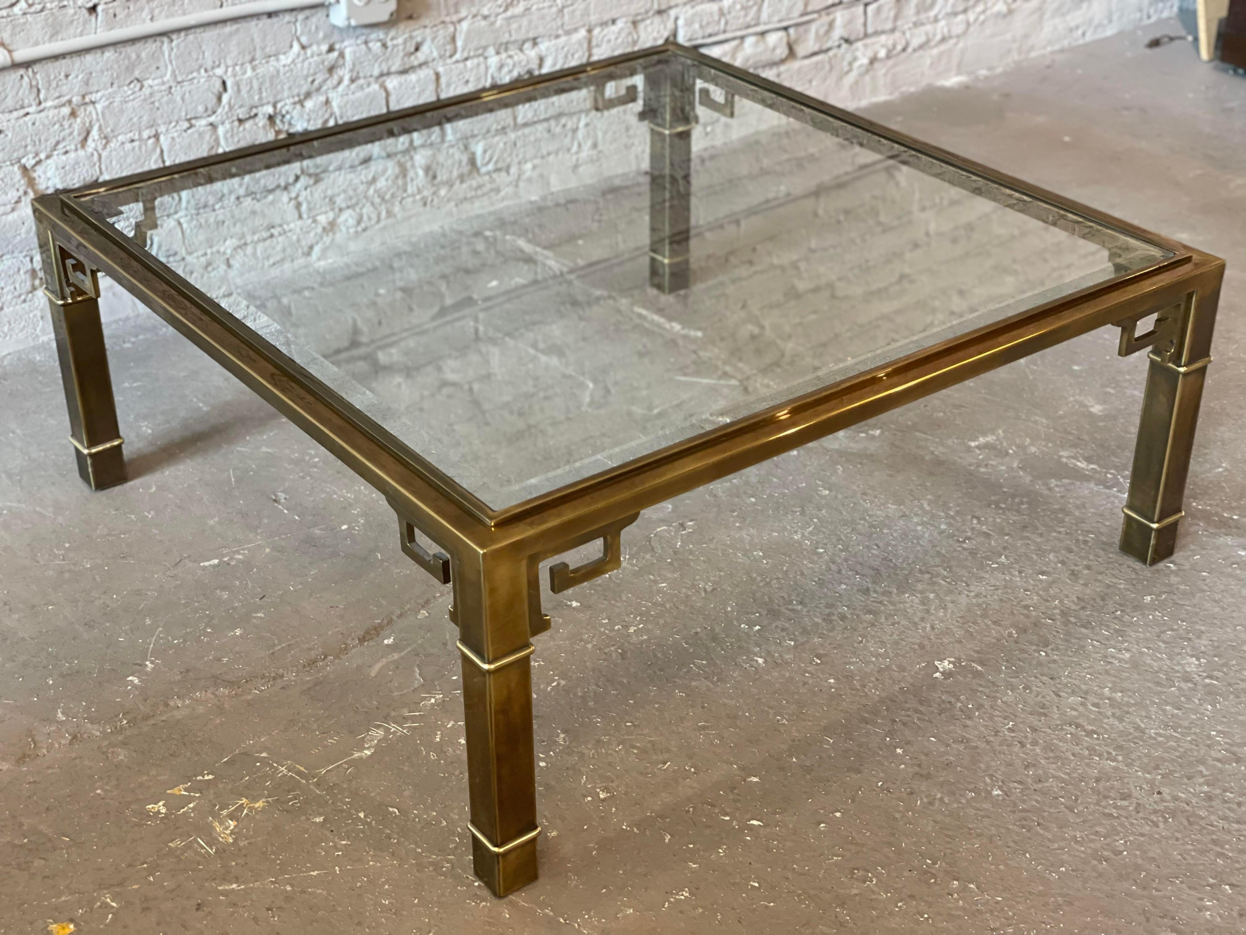 glass and brass coffee table vintage