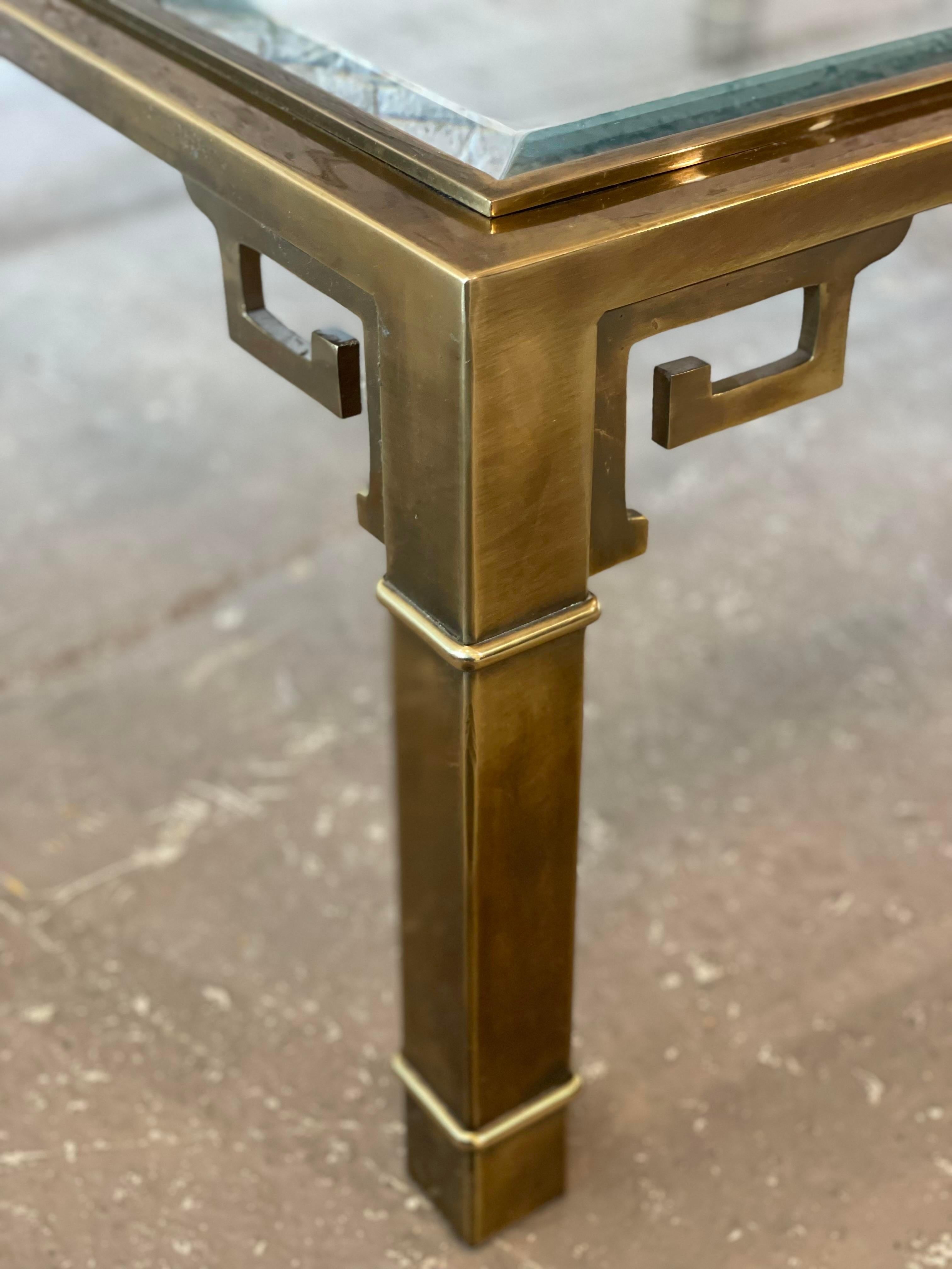 Modern Mid Century 1970s Mastercraft Greek Key Brass and Glass Vintage Coffee Table