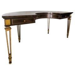 1970s Mastercraft Modern Burl, Leather and Brass Horseshoe Shaped Desk