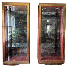 1970s Mastercraft Modern Tortoise Lacquered & Brass Curio Display Cabinets - a P