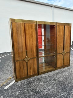 Mastercraft Modular Wood Brass Library Wall Unit Bookcase Vitrines  Set of 3