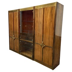 Mastercraft Modular Wood Brass Library Wall Unit Bookcase Vitrines  Set of 3
