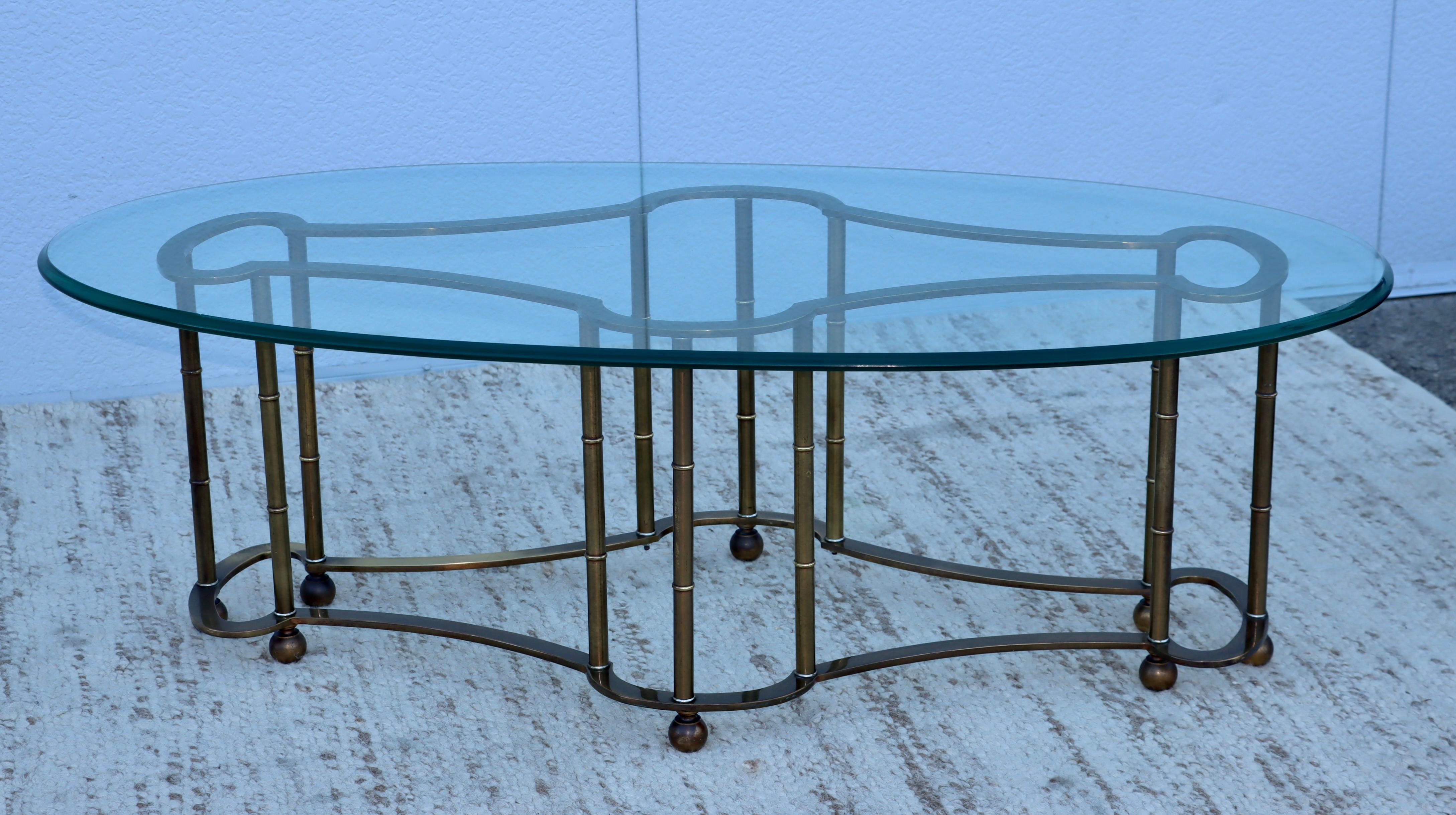 Mid-Century Modern 1970's Mastercraft Racetrack Brass Oval Coffee Table For Sale