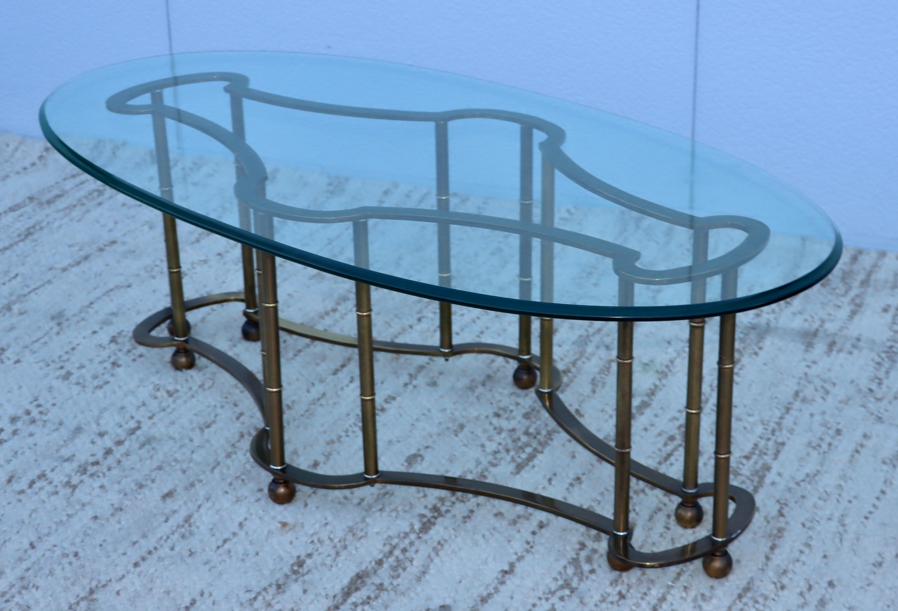 1970's Mastercraft Racetrack Brass Oval Coffee Table For Sale 1