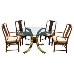 Mesa de comedor hexagonal de madera ahumada de latón escultural Mastercraft, set de 5, años 70