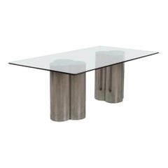 1970s Mastercraft Sculptural Chrome & Glass Pedestal Rectangular Dining Table