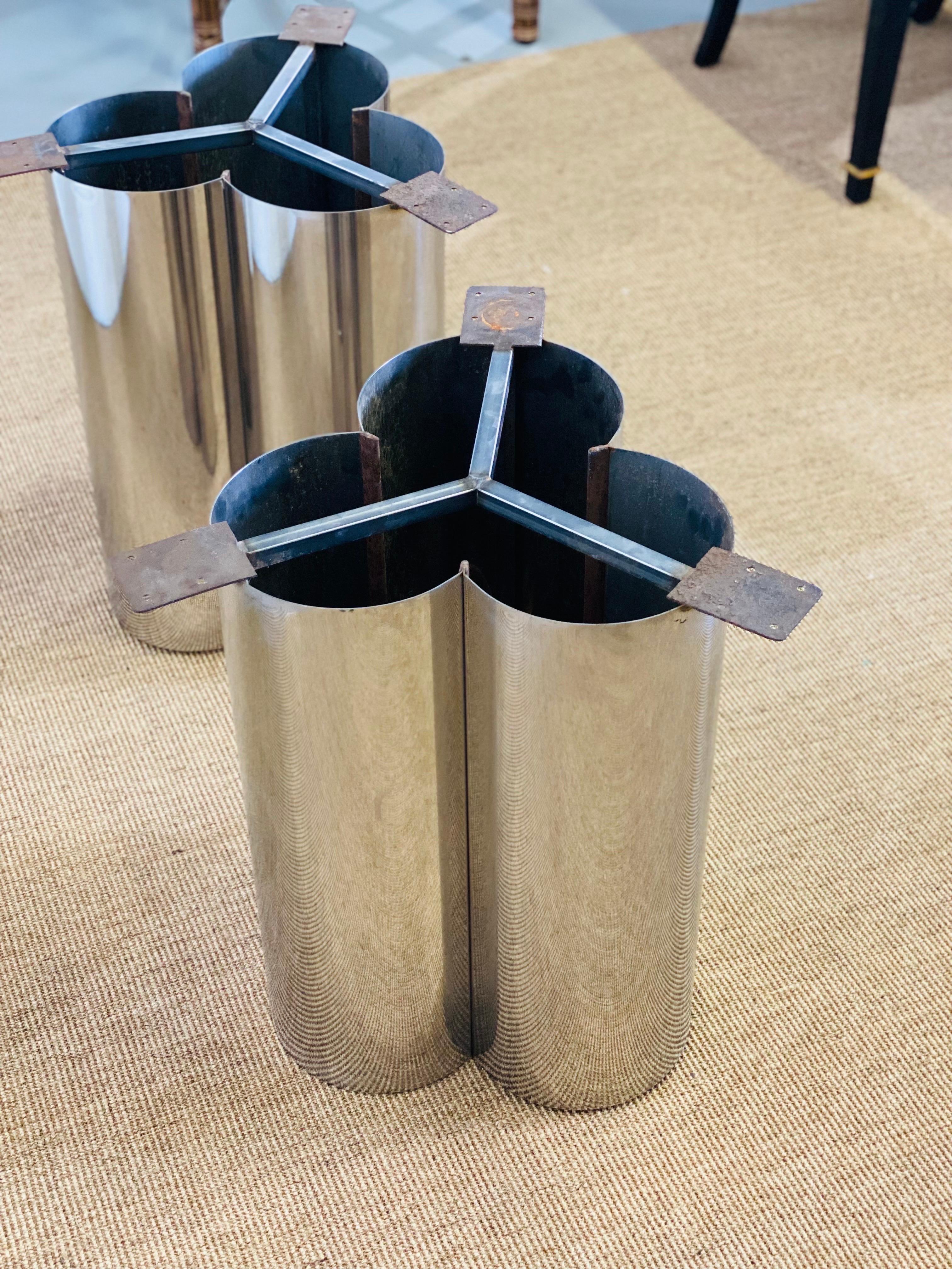 American 1970s Mastercraft Stainless Steel Table Pedestals – a Pair For Sale