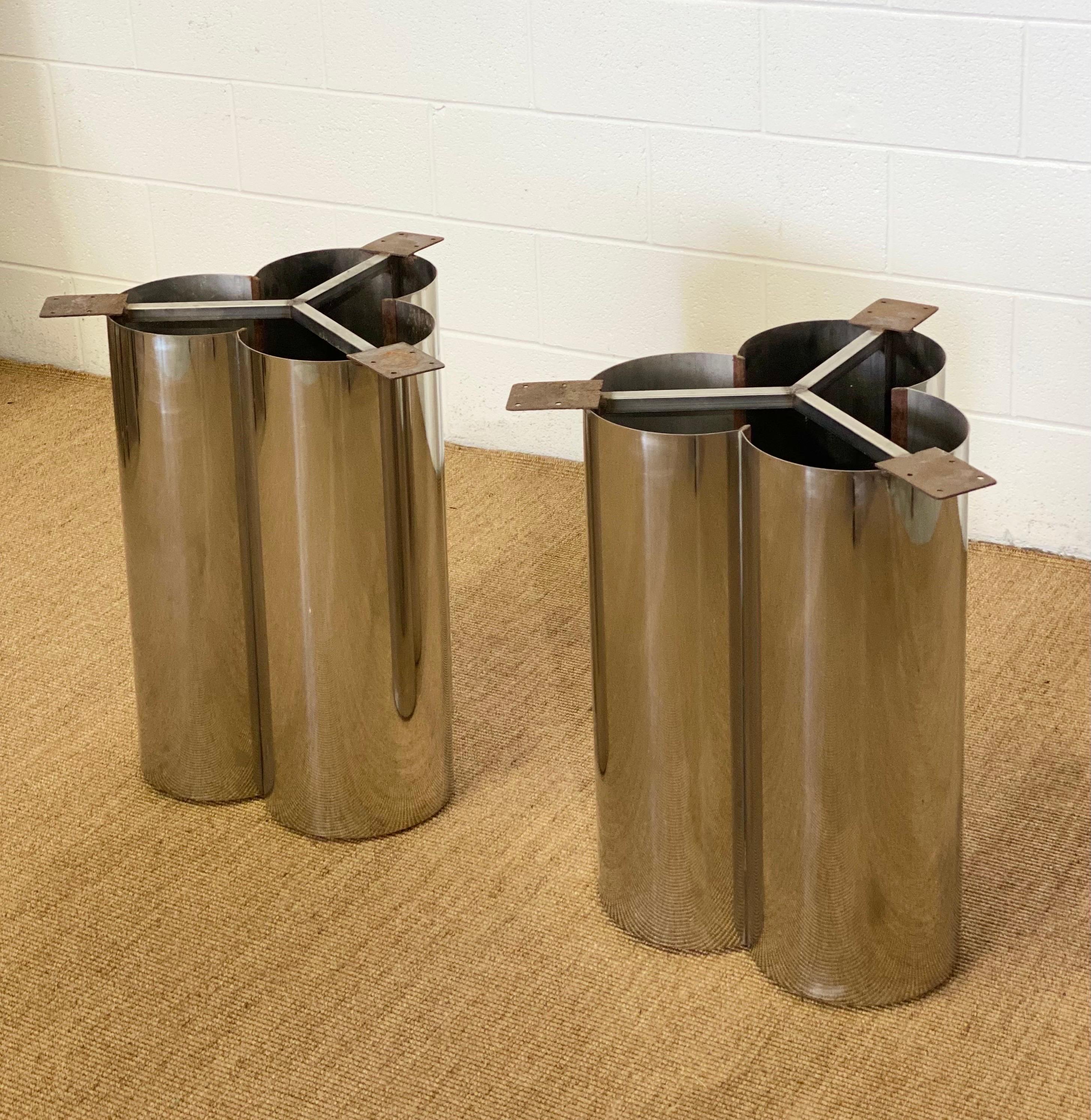 Late 20th Century 1970s Mastercraft Stainless Steel Table Pedestals – a Pair For Sale