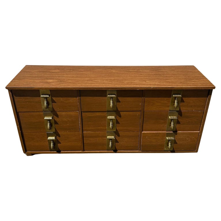 1970s Mastercraft Style Pecan Wood Oversized Brass Dresser For Sale at  1stDibs