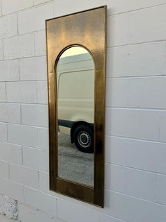 1970s MasterCraft Tall Rectangle Arched Wall Mirror with Textured Brass Pattern