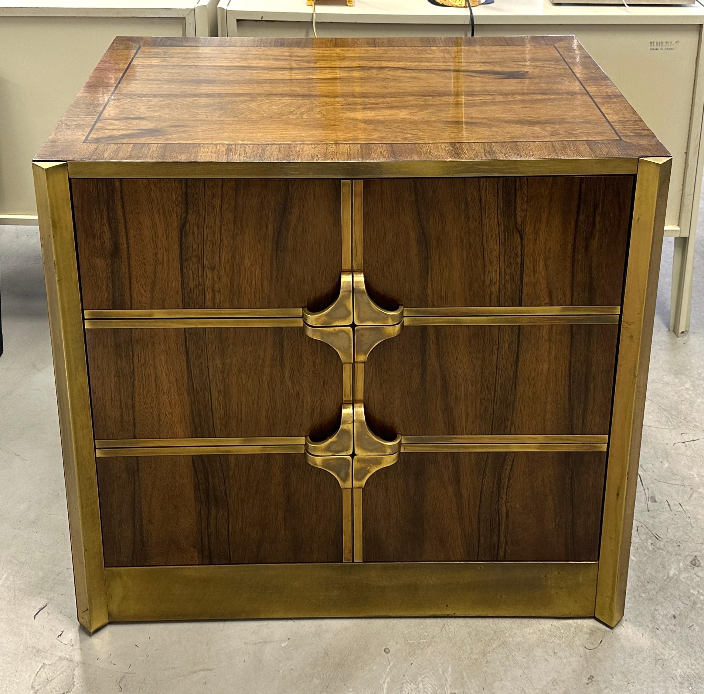 1970’s Mastercraft Walnut and Brass Chest of Drawers For Sale 11
