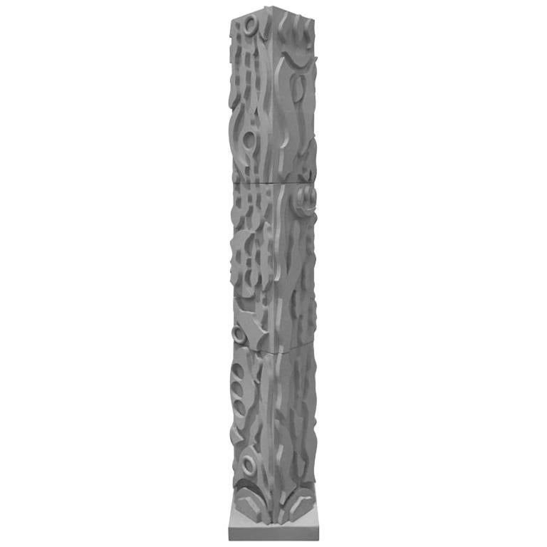 1970s Matte Grey Wood TOTEM Sculpture For Sale