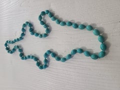 1970s Matte Robin's Egg Blue Turquoise Oval Bead Necklace