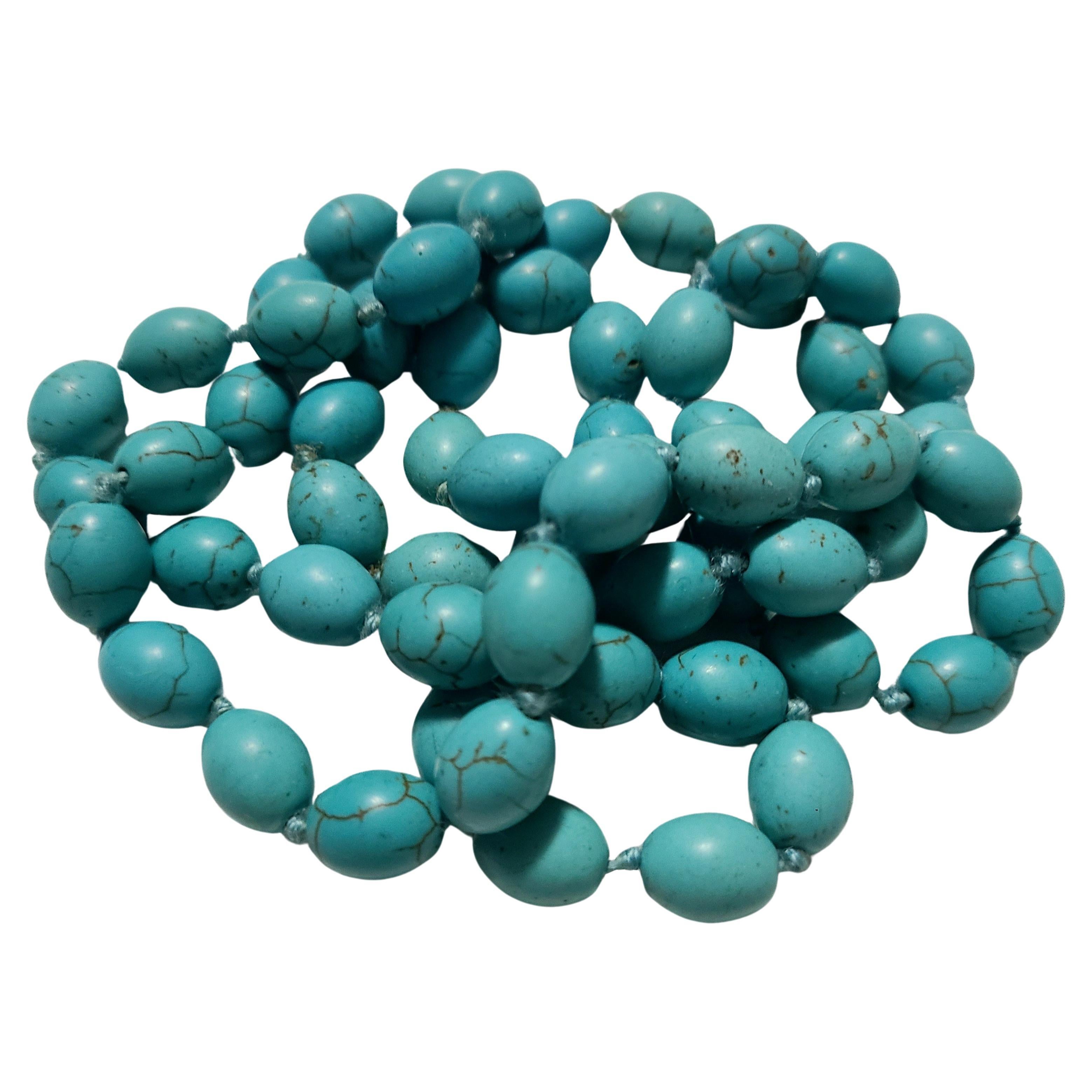 1970s Matte Robin's Egg Blue Turquoise Oval Bead Necklace