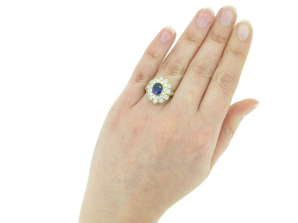 Oval Cut 1970s Mauboussin France Natural Unenhanced Ceylon Sapphire Diamond Ring For Sale