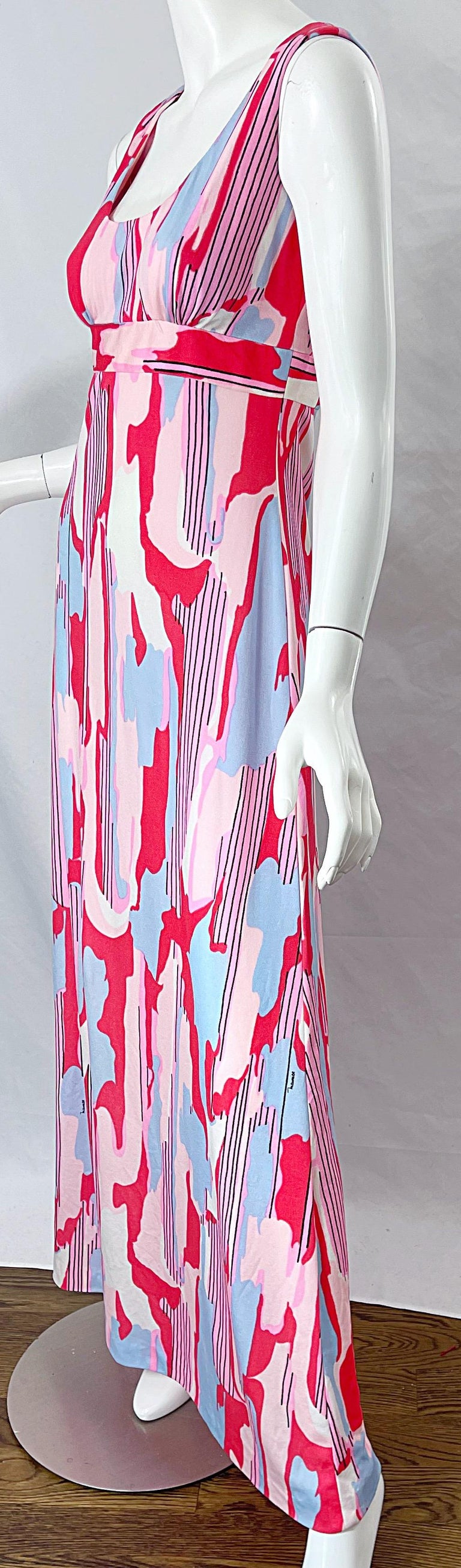1970s Maurice Signed Abstract Print Pink Blue Coral Knit Jersey 70s ...