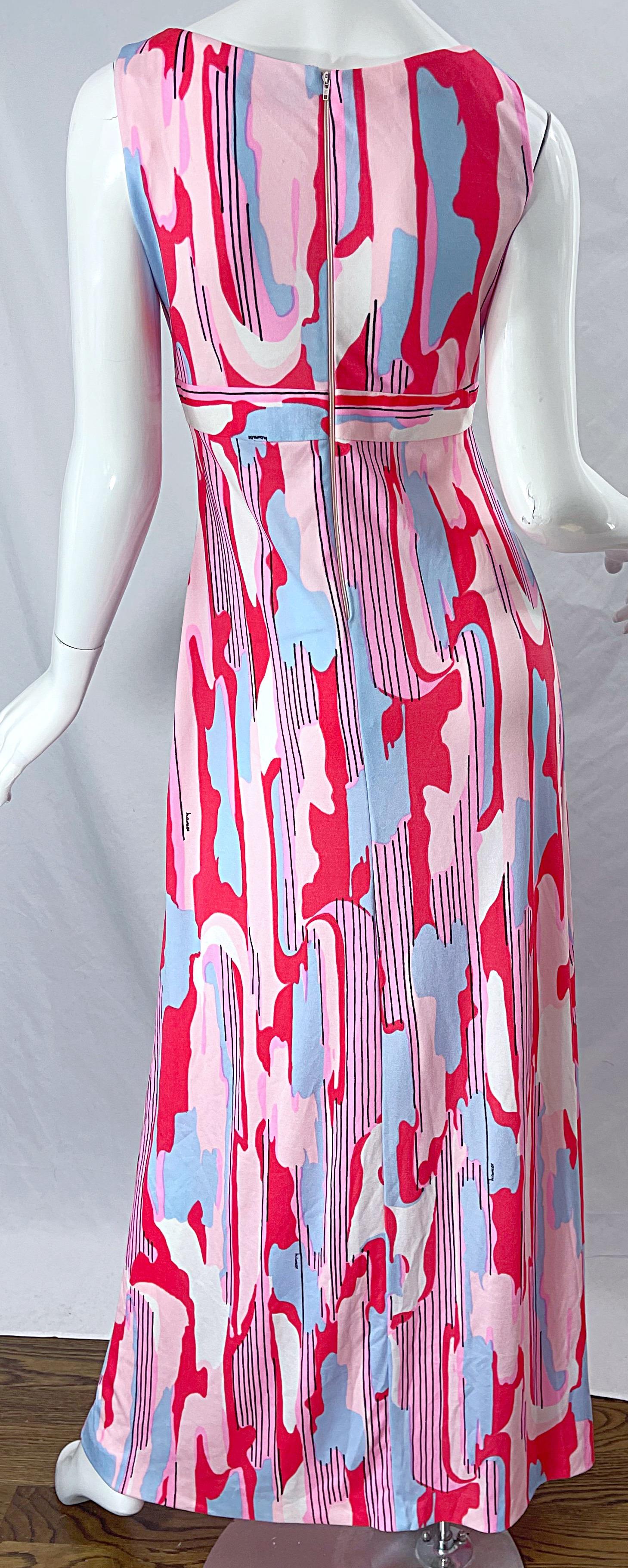 Robe longue en maille de jersey avec imprimé abstrait rose, bleu et corail et signature Maurice, années 70 en vente 2