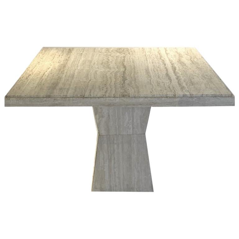 Maurice Villency Square Travertine Dining, Game, or Center Table with Detail