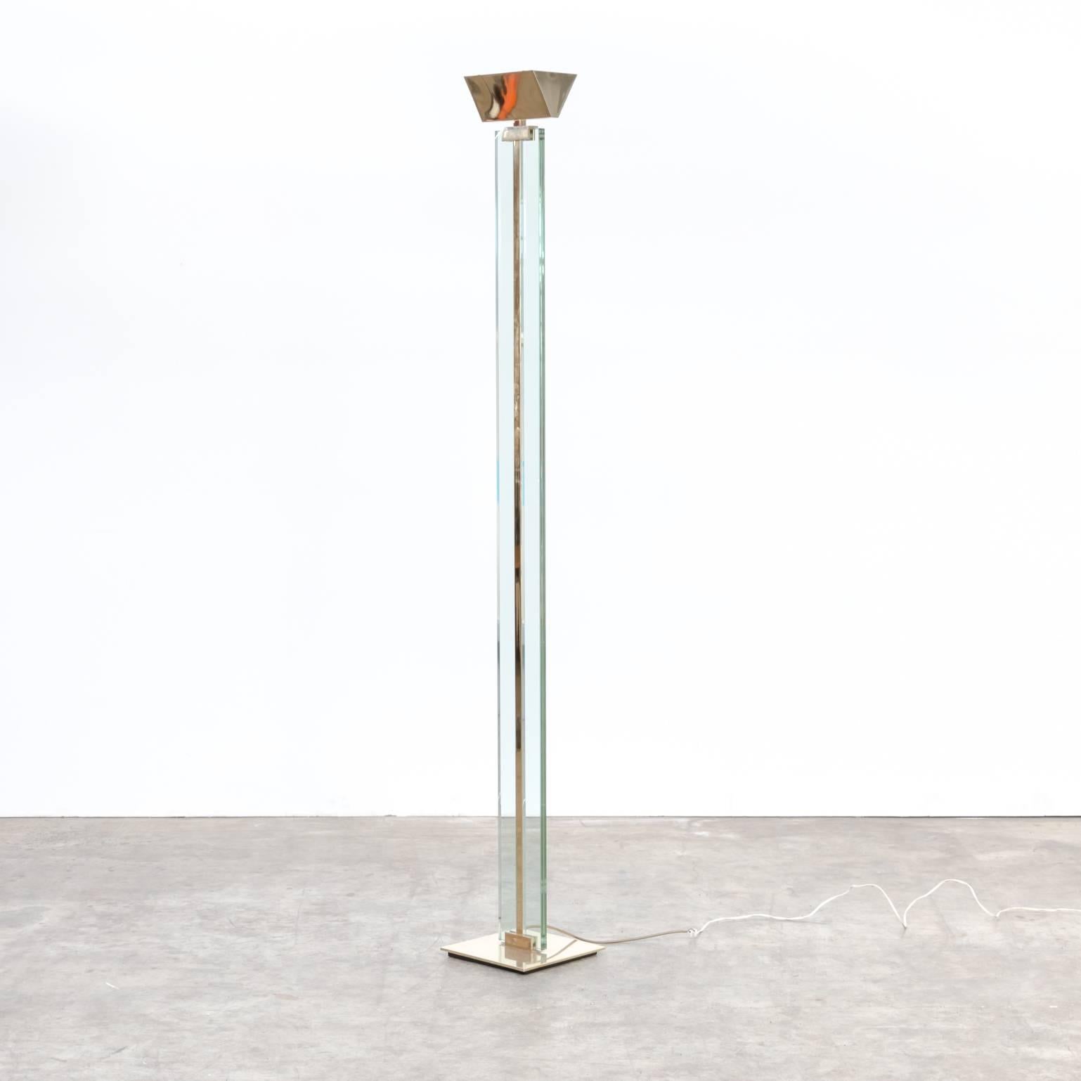 1970s Mauro Martini glass and brass floor lamp for Fratelli Martini. Good and working condition consistent with age and use.