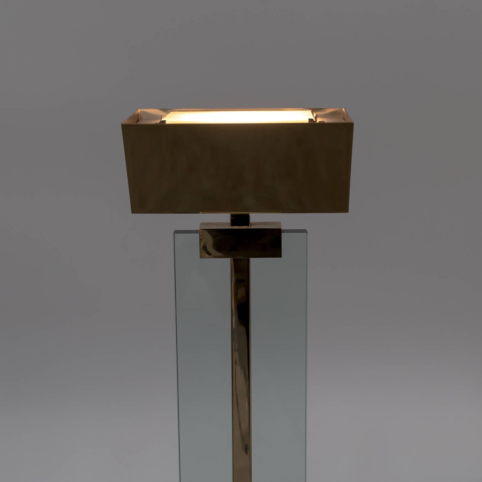 Italian 1970s Mauro Martini Glass and Brass Floor Lamp for Fratelli Martini For Sale