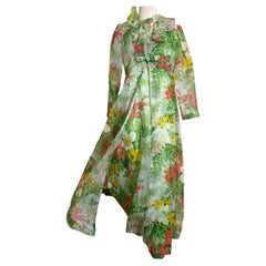 Maxivestido y plumífero de los años 70 Conjunto de 2 piezas con estampado floral de jardín