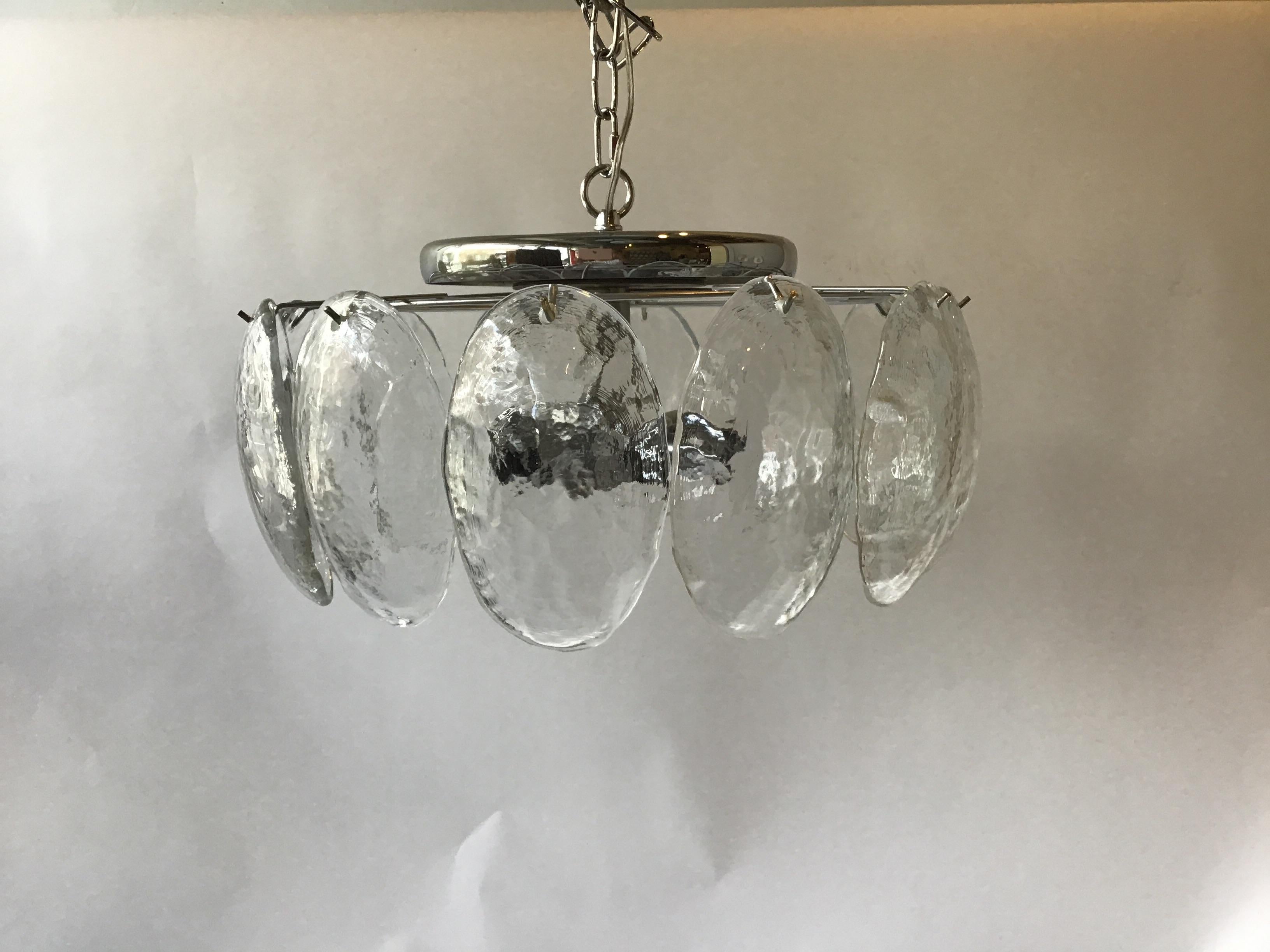 1970s Mazzega glass and chrome chandelier.
     