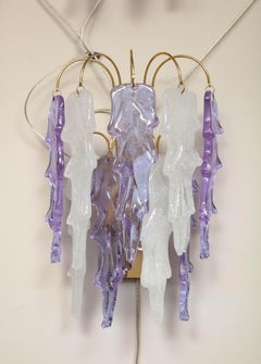 1970s Mazzega Italian Murano Glass Wall Sconces with Amethyst and Frost Glass