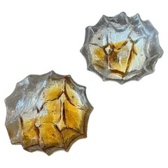 1970s Mazzega Mid-Century Modern Amber and Clear Murano Glass Wall Sconces