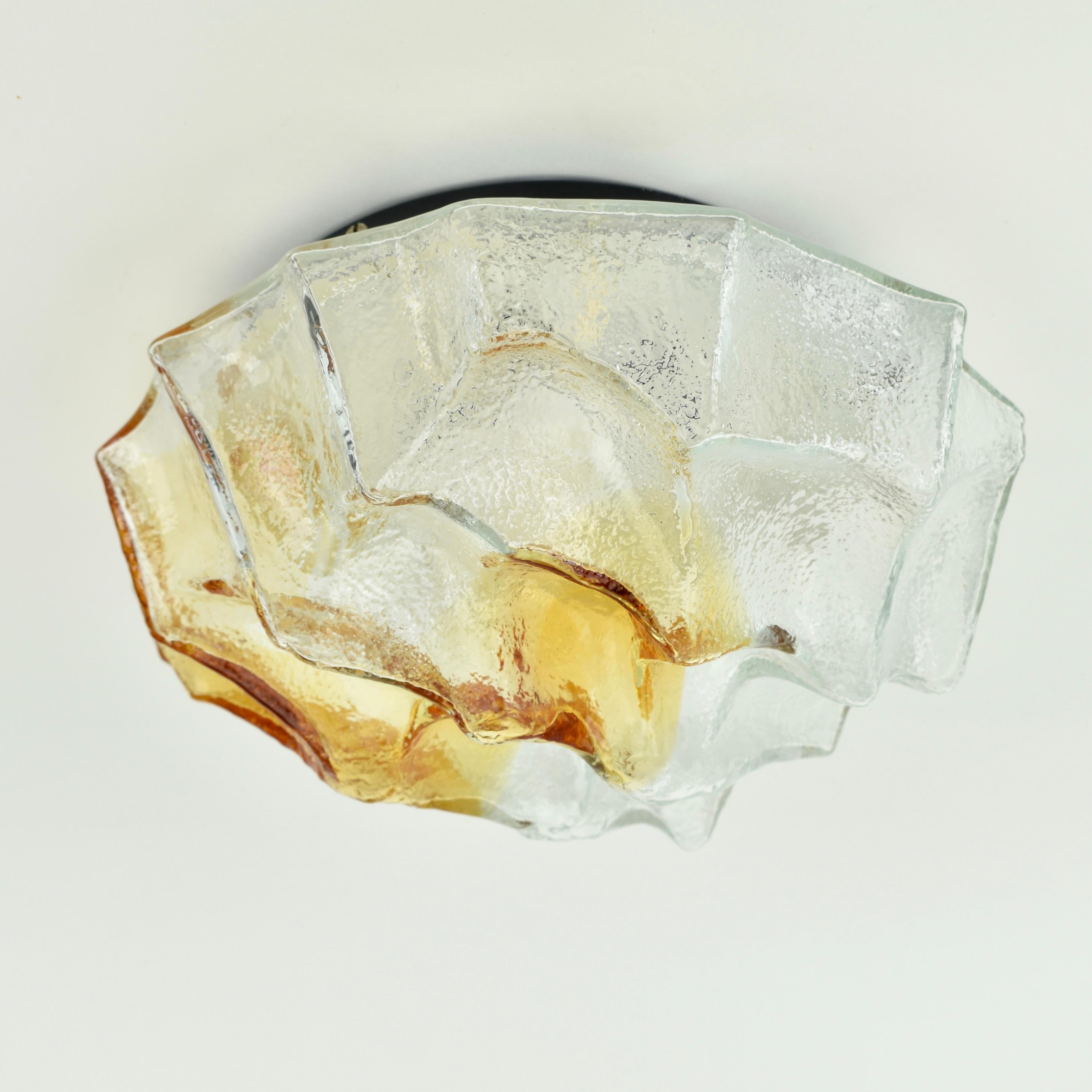 Italian 1970s Mazzega Murano Brutalist Flush Mount For Sale