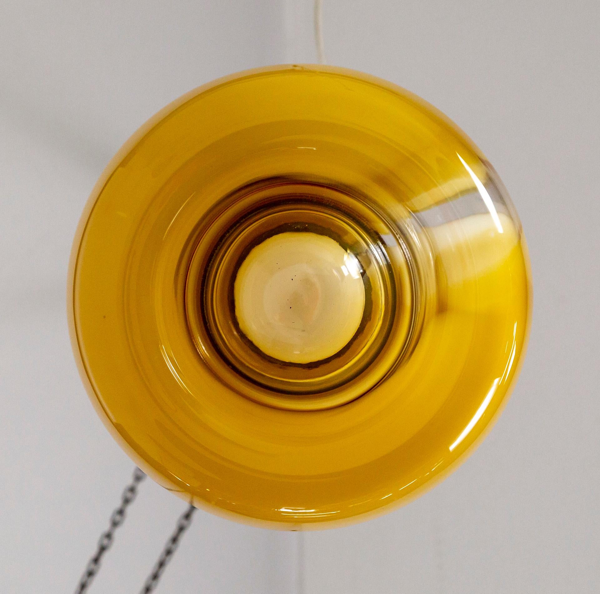 Brass 1970s Mazzega Murano Butterscotch Glass Pendant Light For Sale