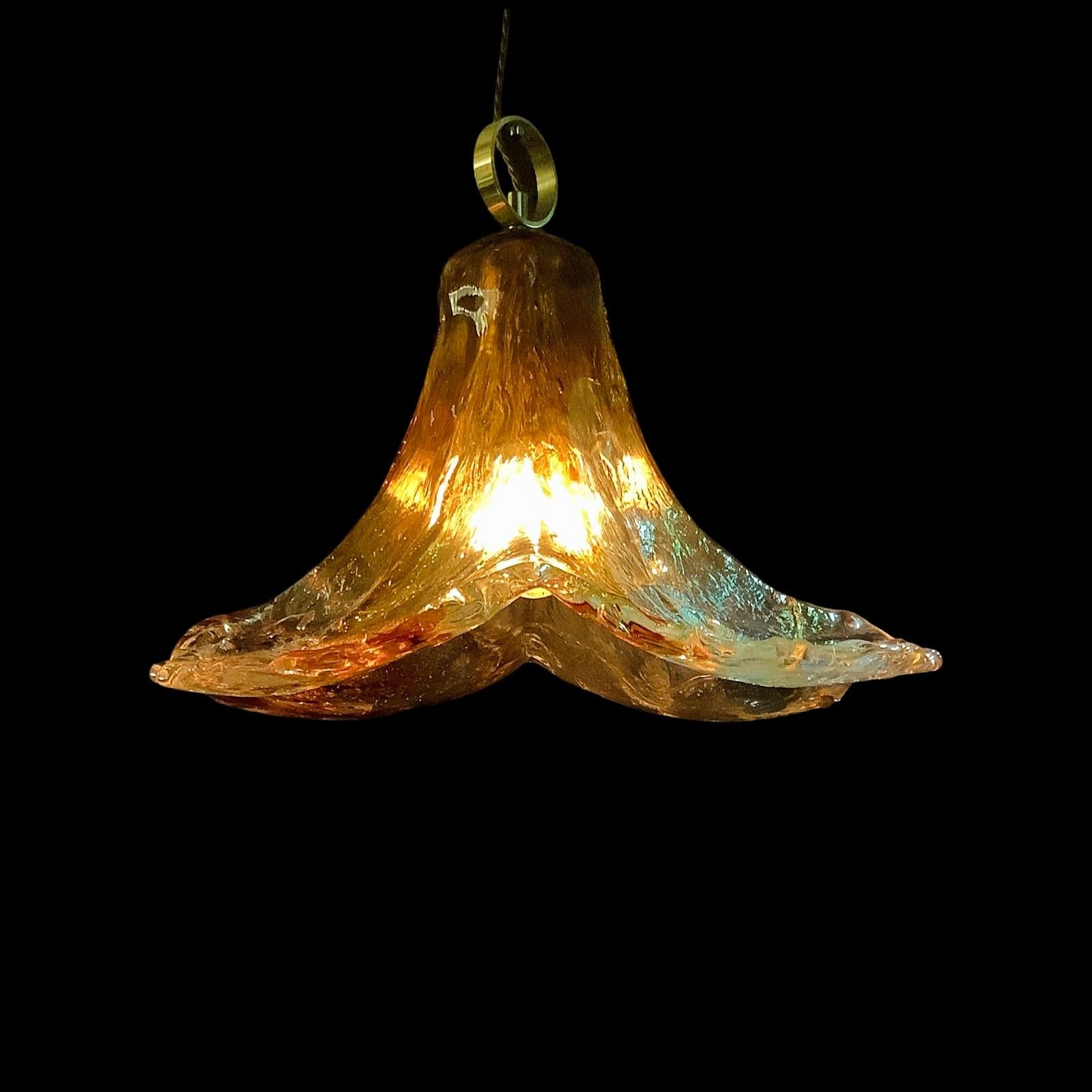 Brass 1970's Mazzega Murano Glass Pendant Light For Sale