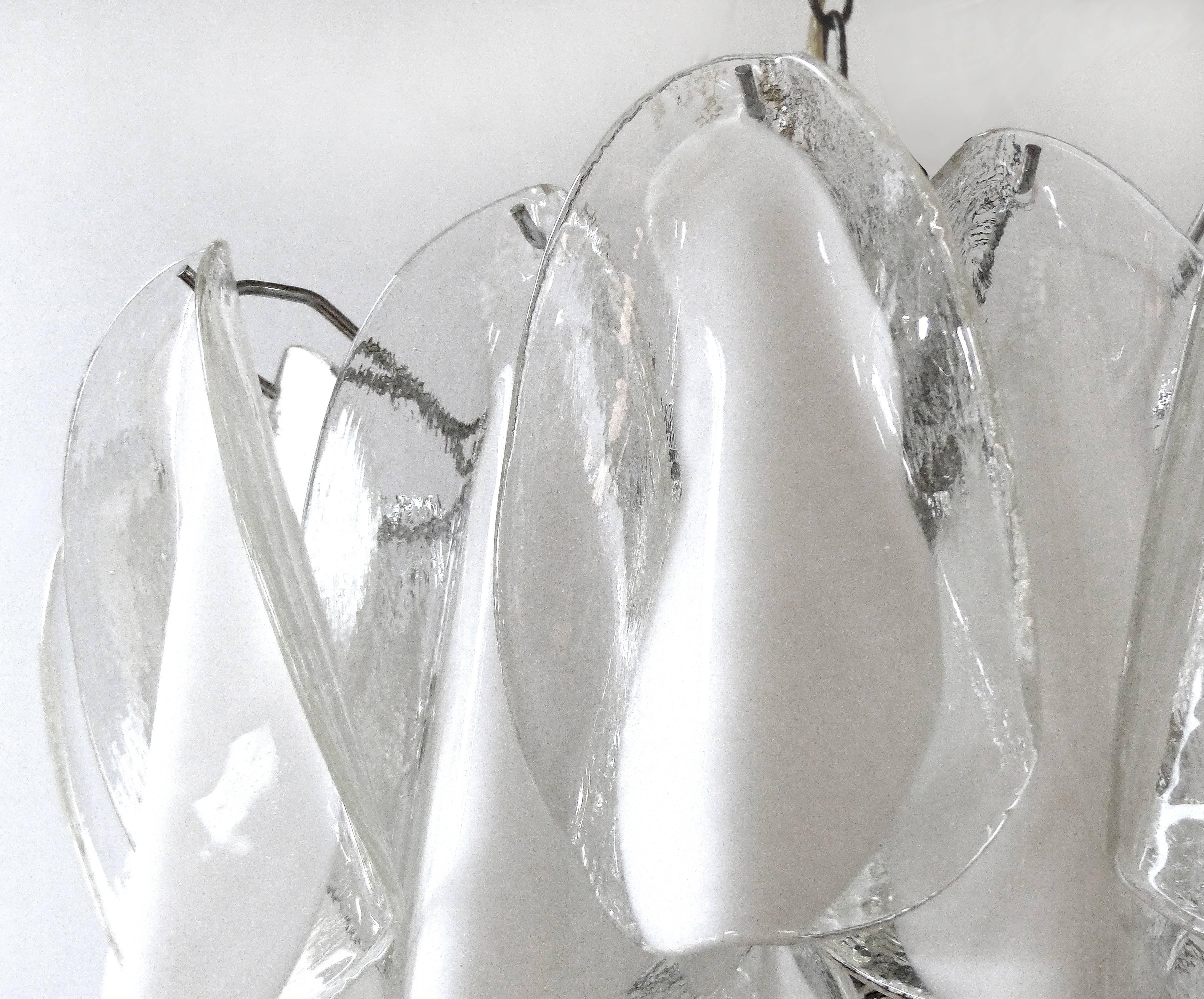 Italian 1970s Mazzega Murano Glass Petals Chandelier in White