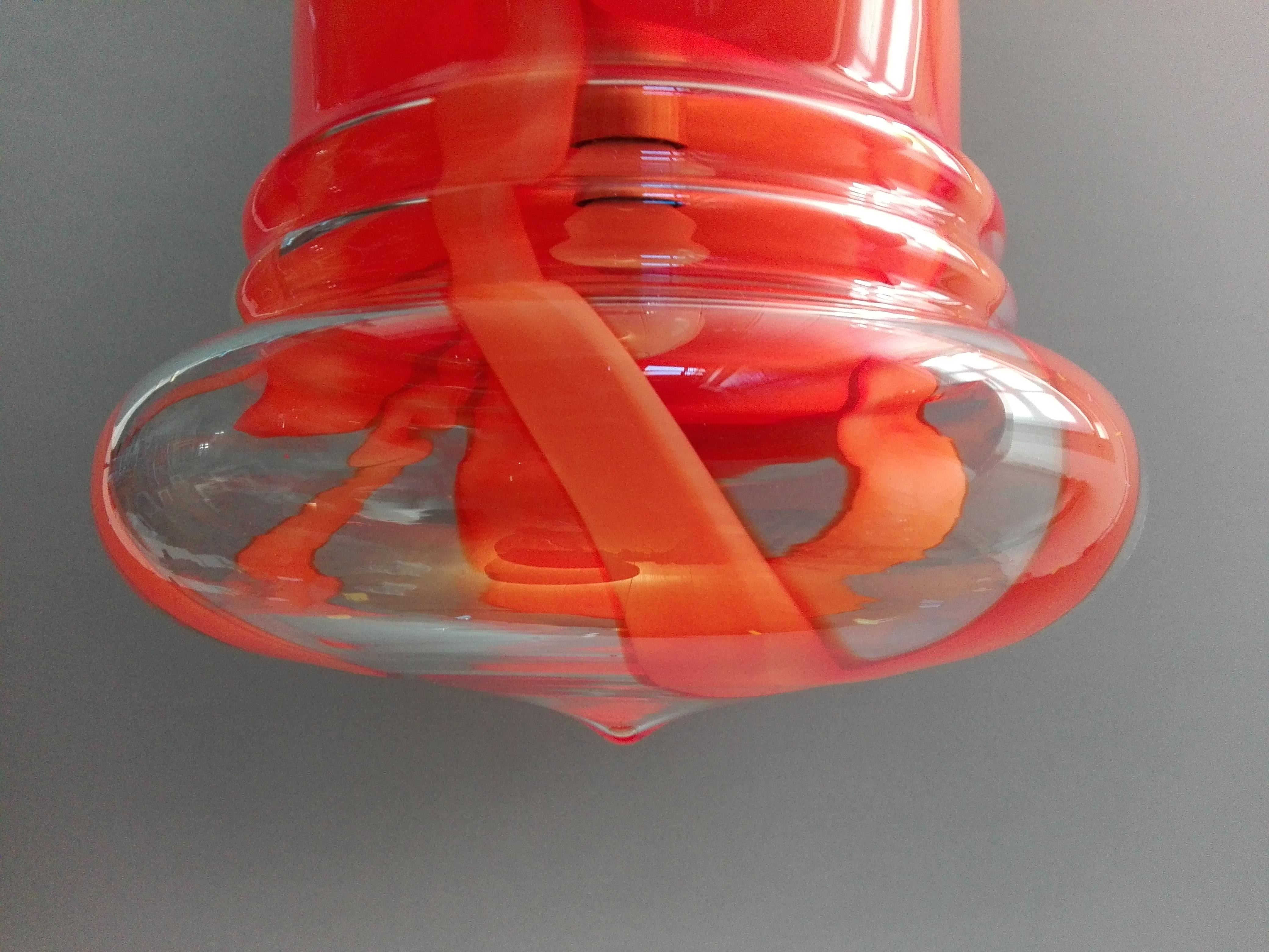 1970s Mazzega Murano hand-blown glass and chrome one-light pendant lamp. For Sale 4