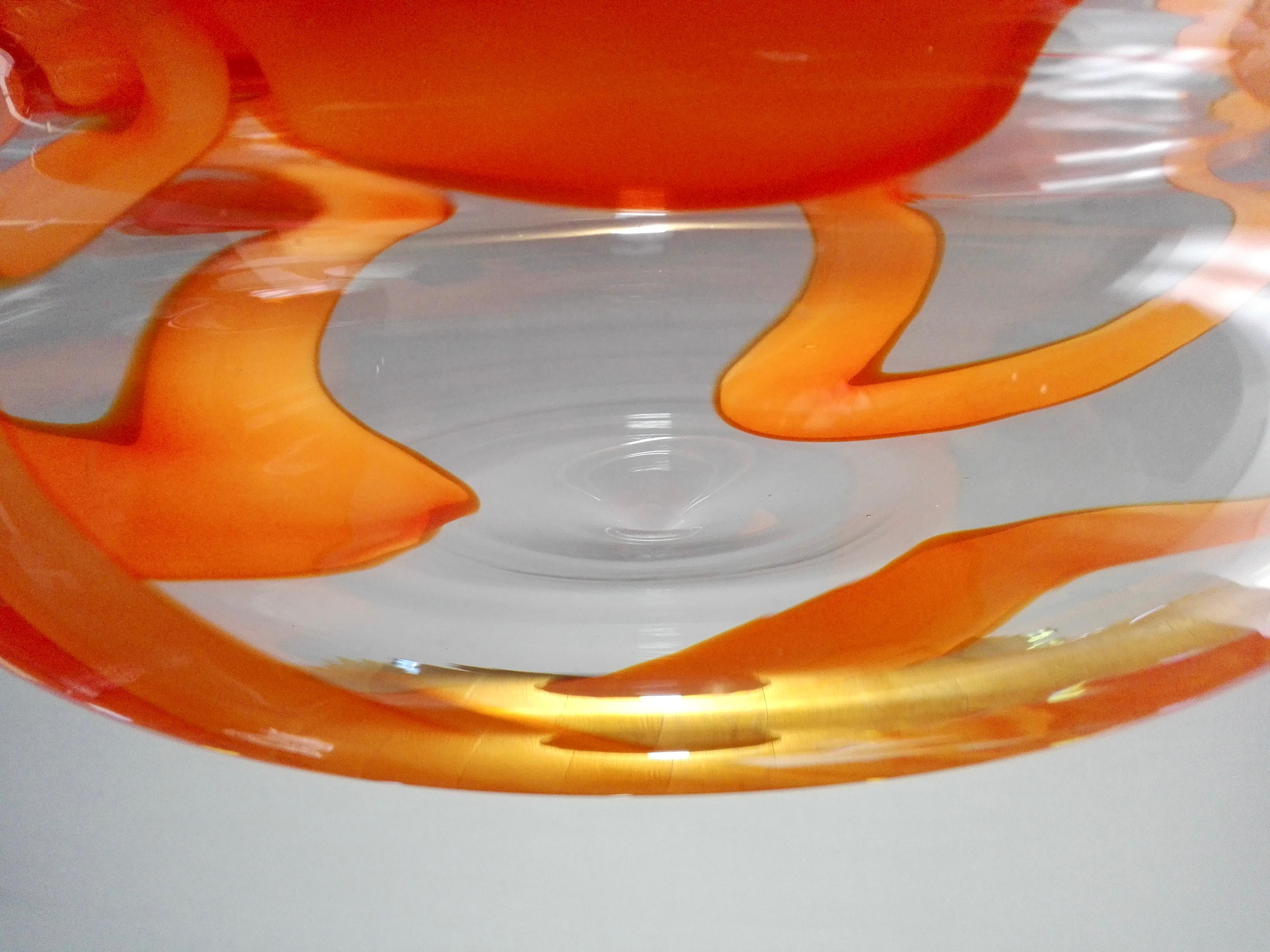 1970s Mazzega Murano hand-blown glass and chrome one-light pendant lamp. For Sale 5