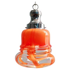 Retro 1970s Mazzega Murano hand-blown glass and chrome one-light pendant lamp.