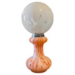 1970s Mazzega Space Age Orange and White Murano Glass Table Lamp
