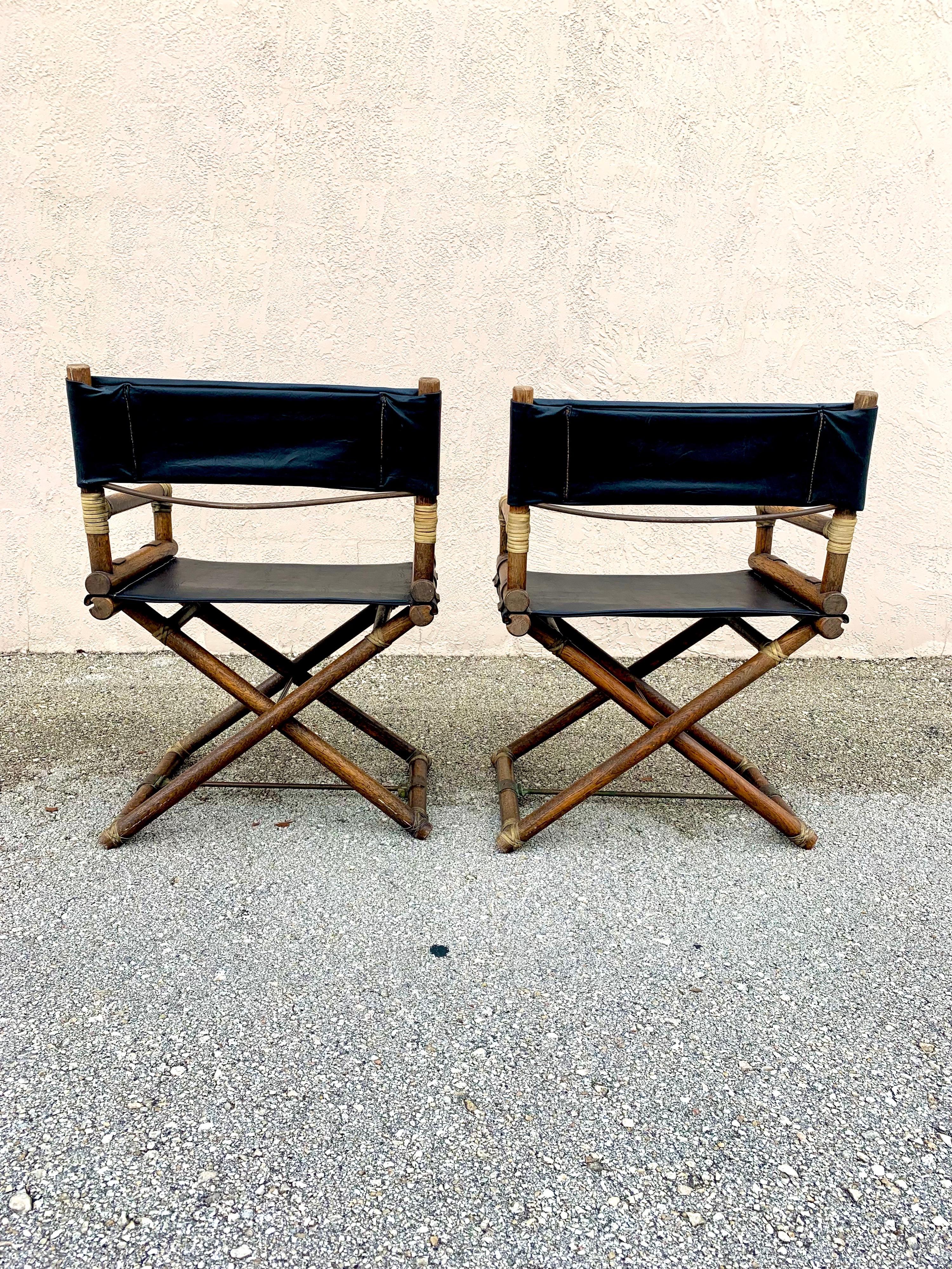 1970s McGuire Director Chairs in Oak and Black Vinyl, a Pair 5