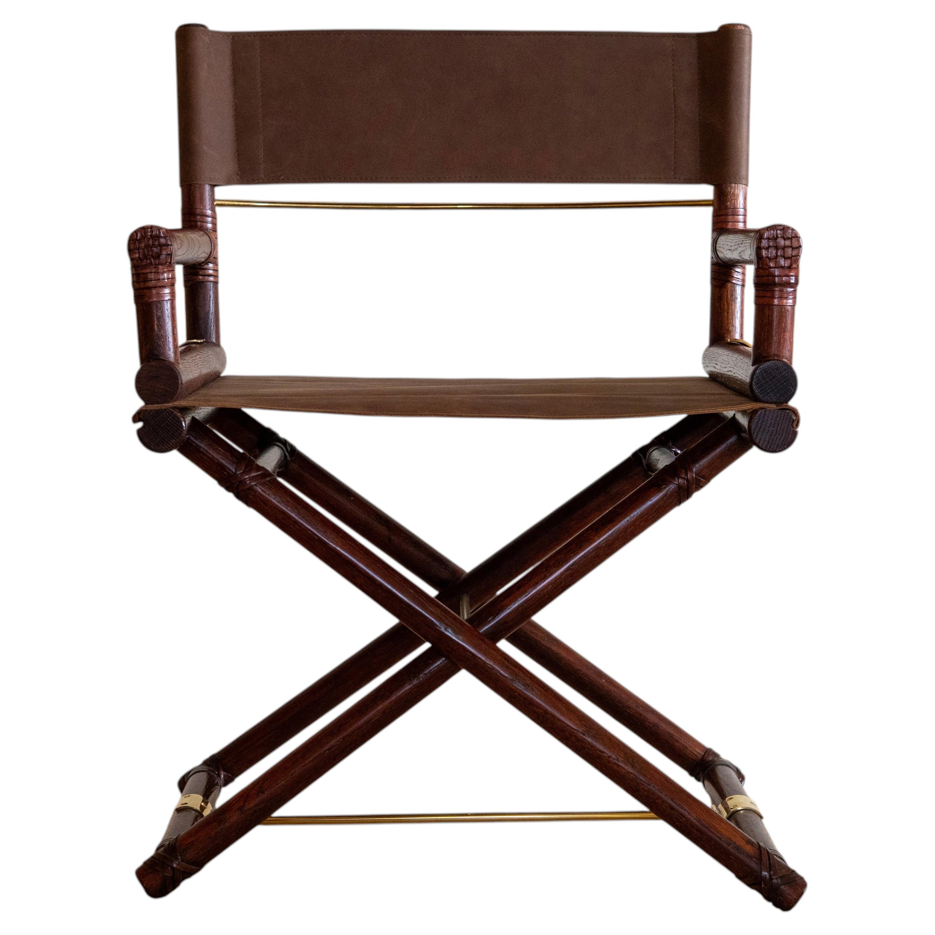 Sedia X-Chair da regista McGuire degli anni ’70, in pelle marrone, struttura in mogano