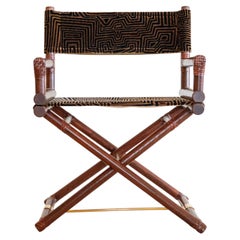 1970s McGuire Director’s X-Chair in Geometric Velvet Jacquard