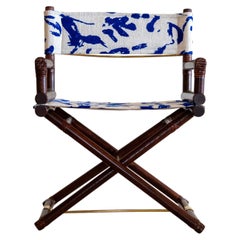 1970s McGuire Director’s X-Chair in Textured Off-White and Colbalt