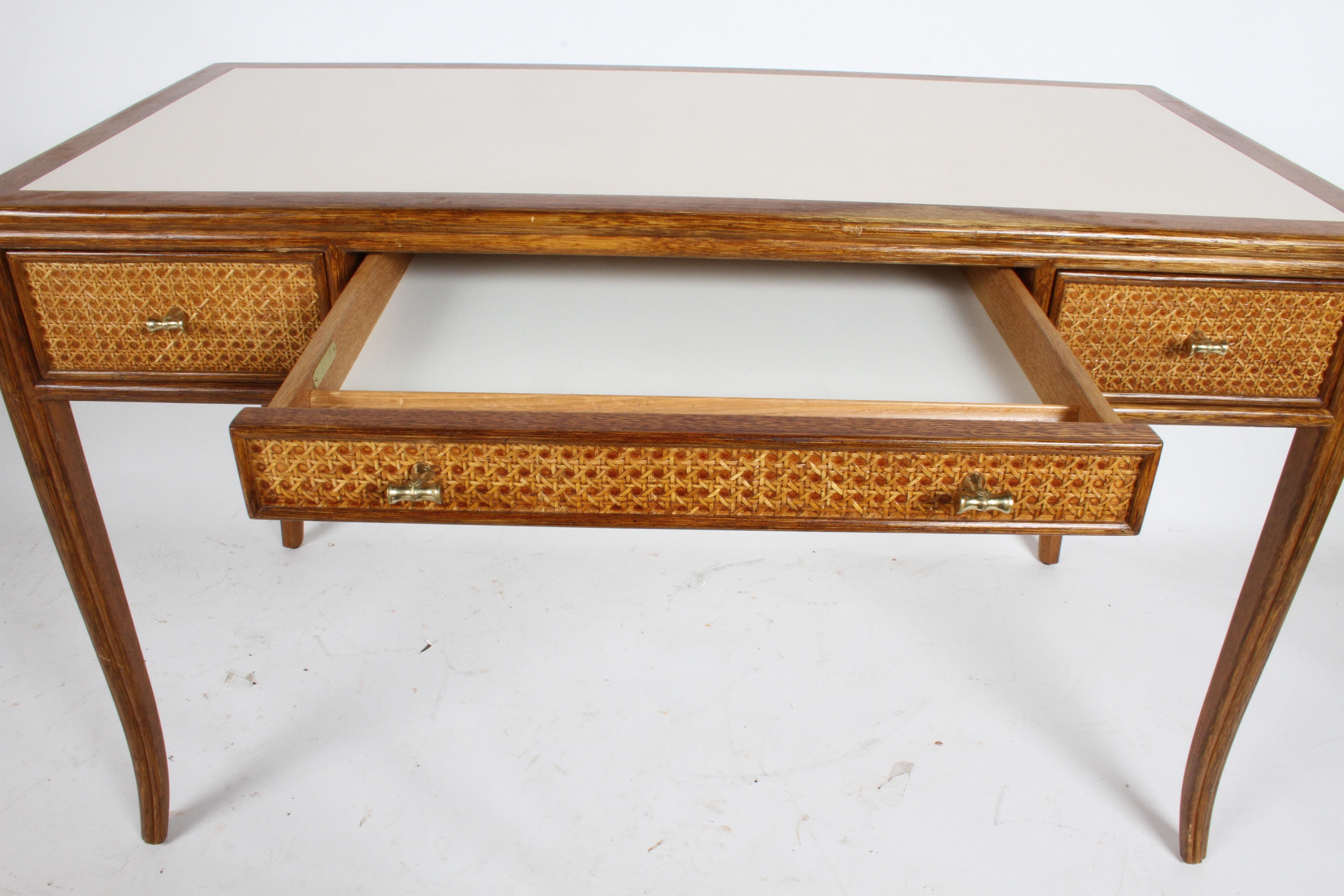 Brass 1970s McGuire Furniture Rattan and Caned Desk