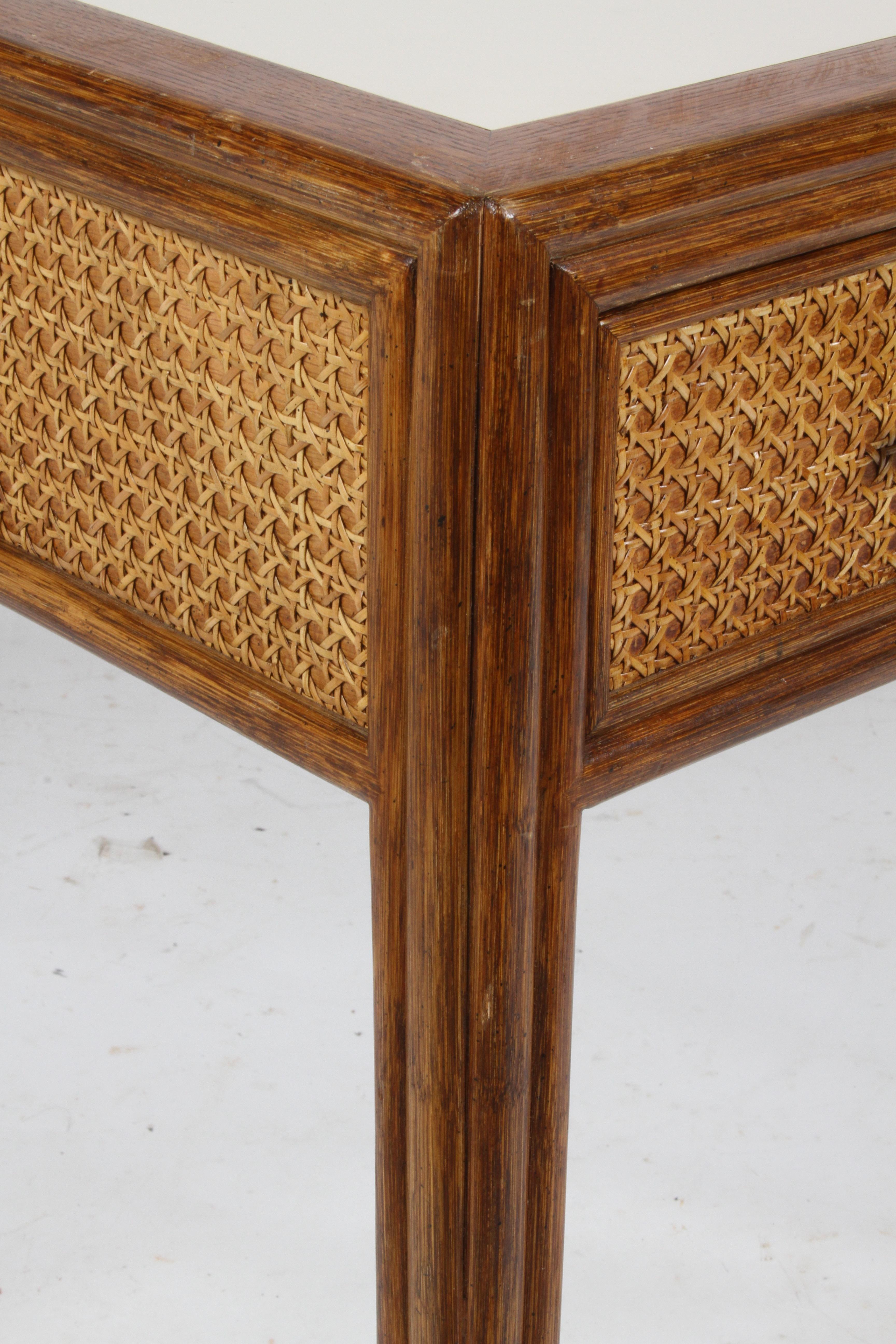1970s McGuire Furniture Rattan and Caned Desk 1