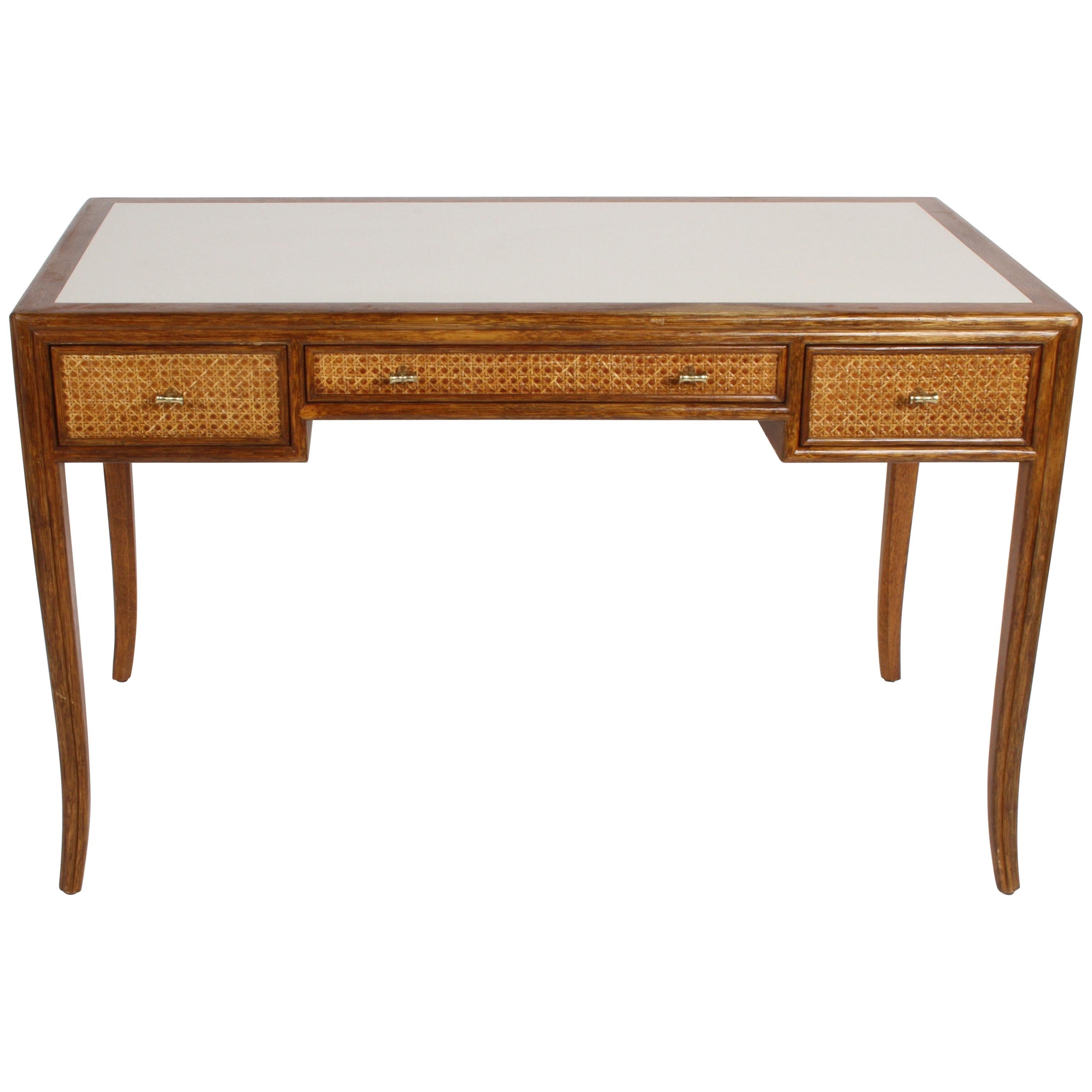 1970s McGuire Furniture Rattan and Caned Desk