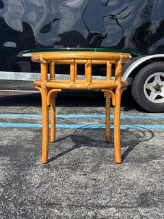 1970s McGuire Organic Round Rattan Occasional Table