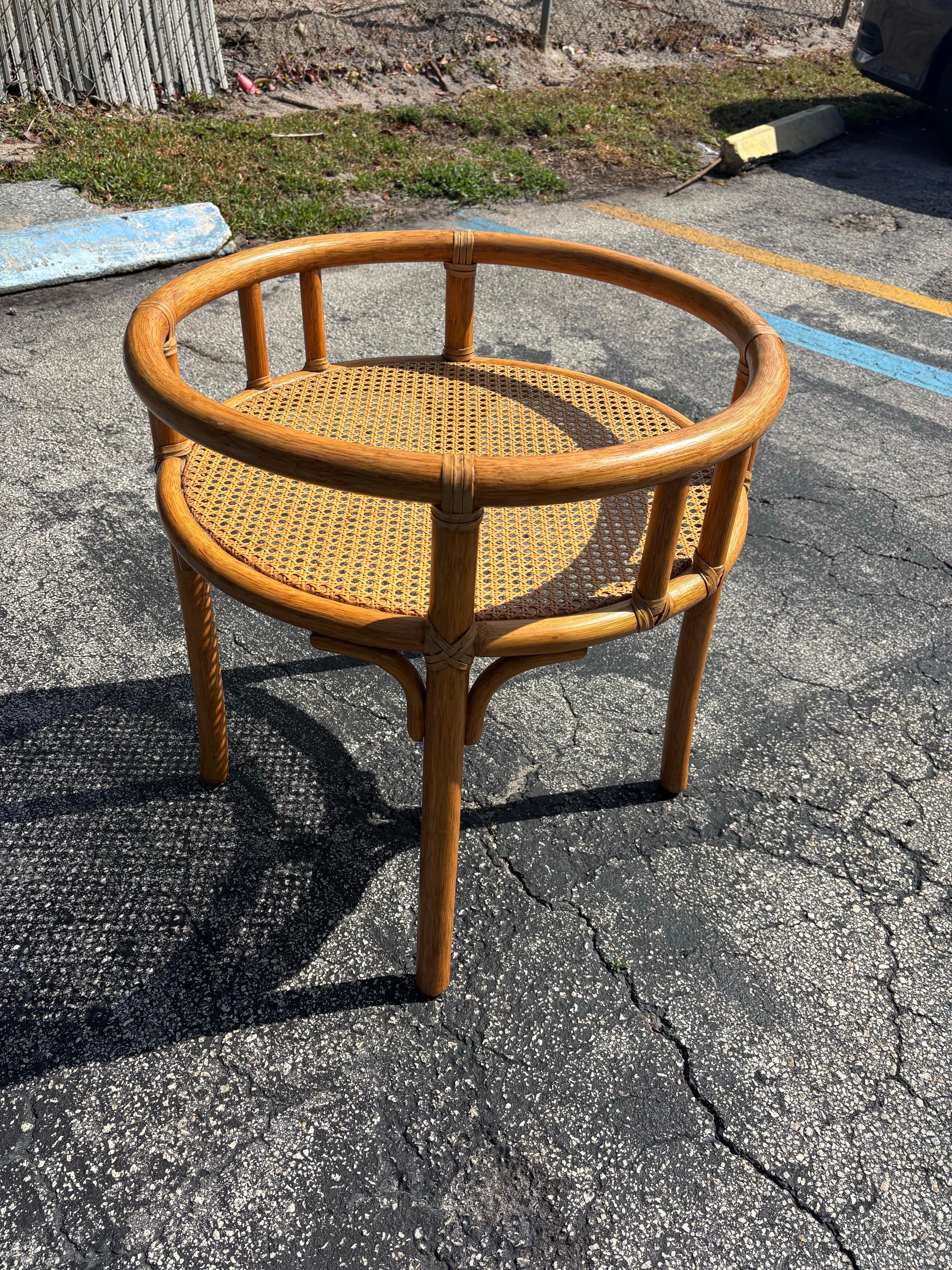 Mid-Century Modern 1970s McGuire Organic Round Rattan Occasional Table For Sale