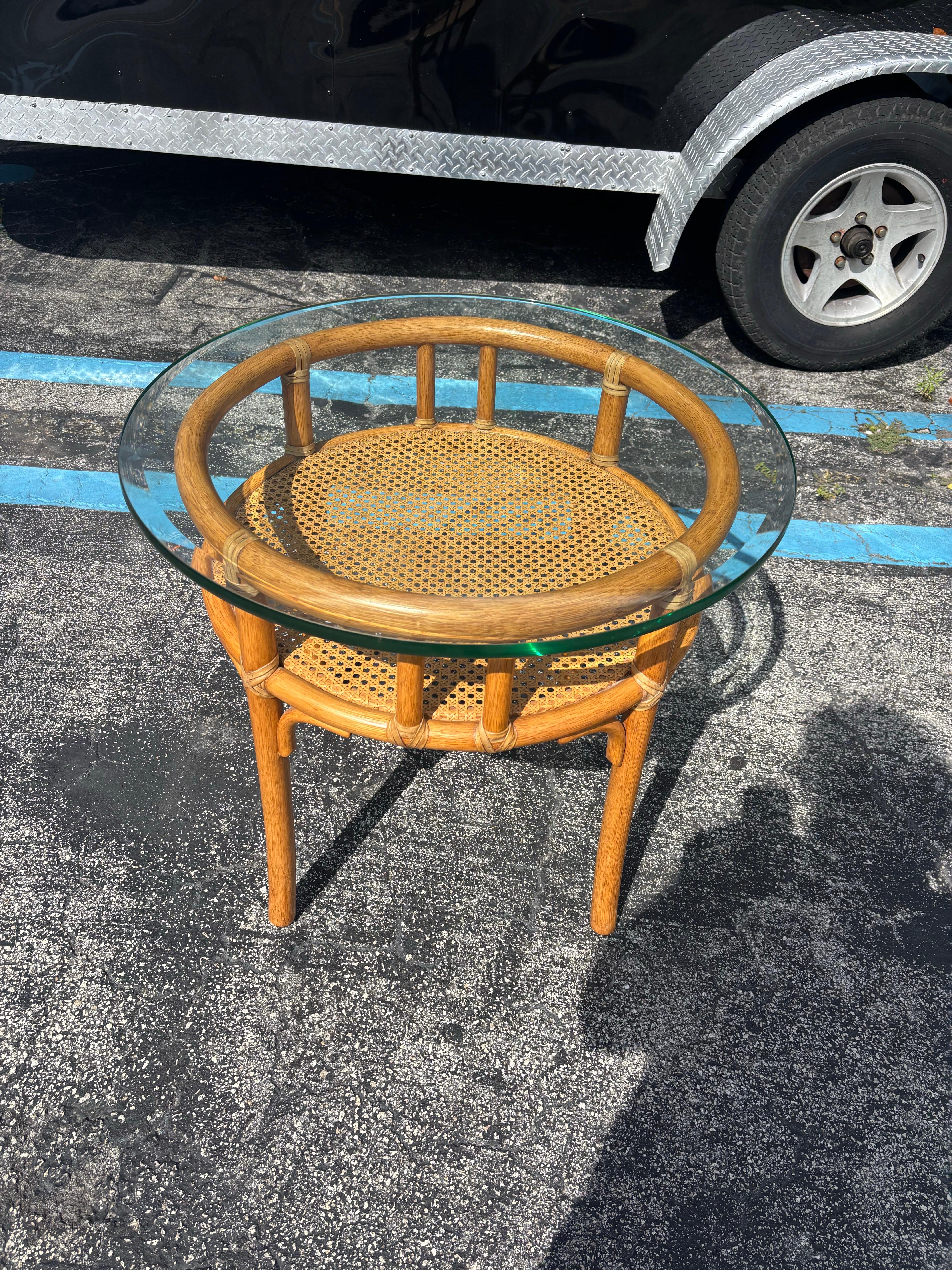 20th Century 1970s McGuire Organic Round Rattan Occasional Table For Sale
