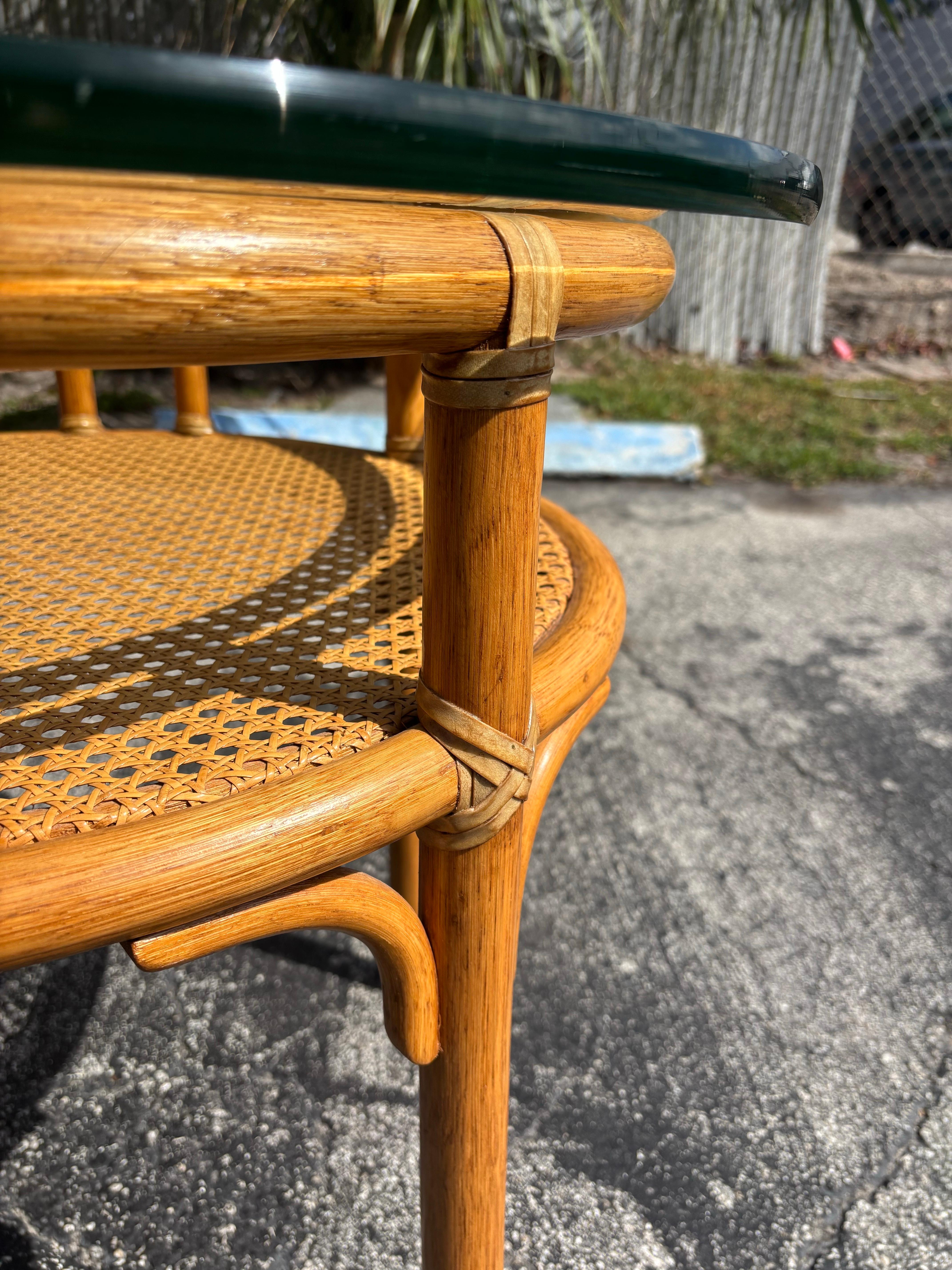 Leather 1970s McGuire Organic Round Rattan Occasional Table For Sale